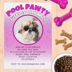 Pool pawty puppy dog custom photo birthday party invitation
