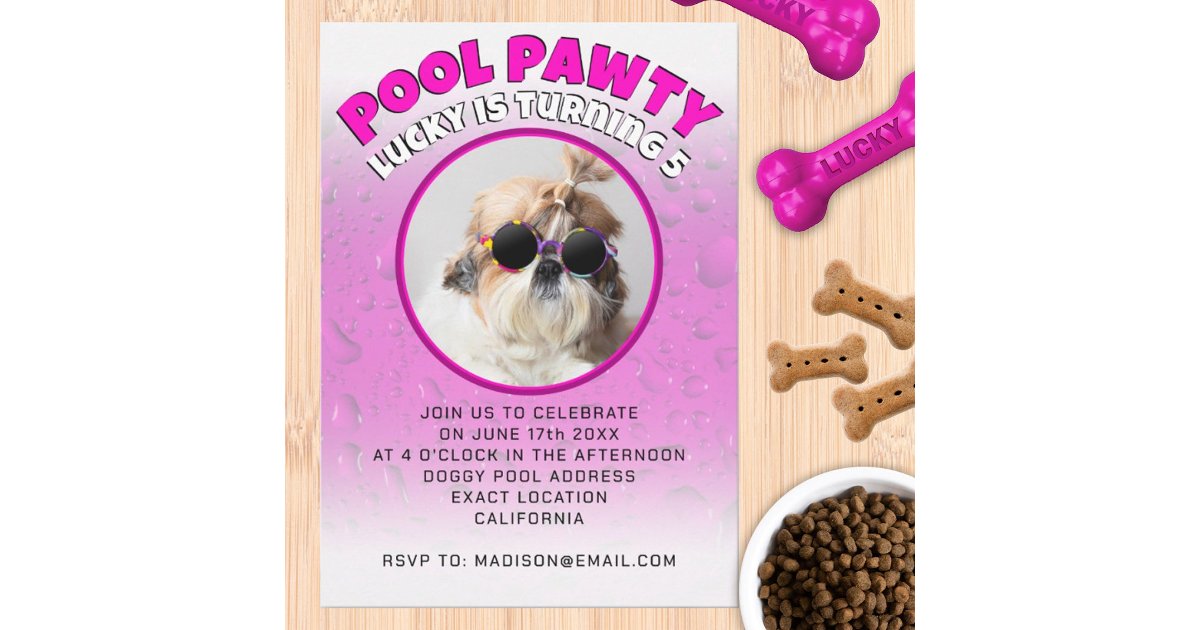 Pool pawty puppy dog custom photo birthday party invitation | Zazzle