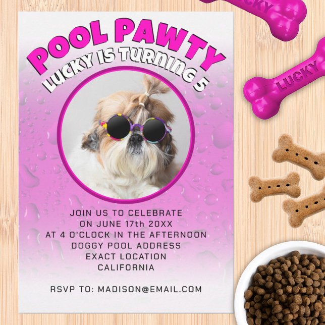 Pool pawty puppy dog custom photo birthday party invitation (Creator Uploaded)