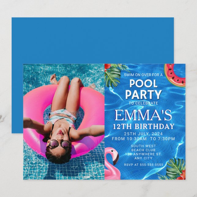 Pool Photo Birthday Party Invitation (Front/Back)
