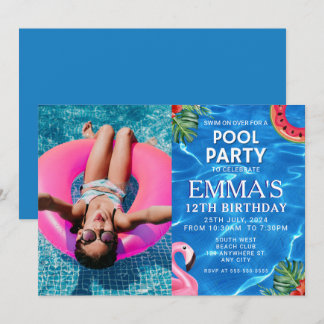 Pool Photo Birthday Party Invitation
