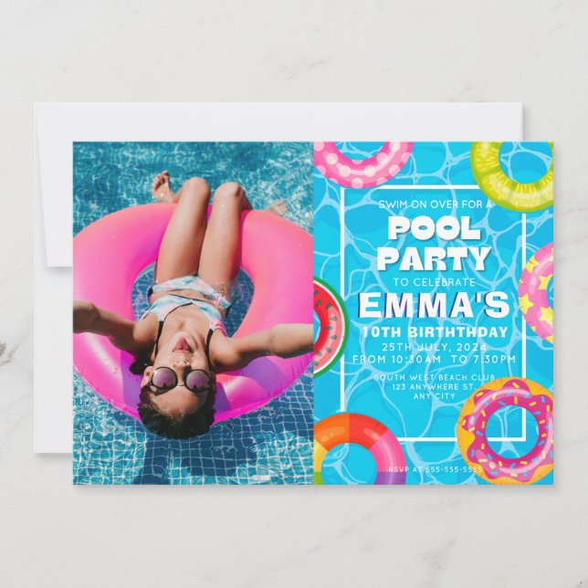 Pool Photo Birthday Party Invitation (Front)