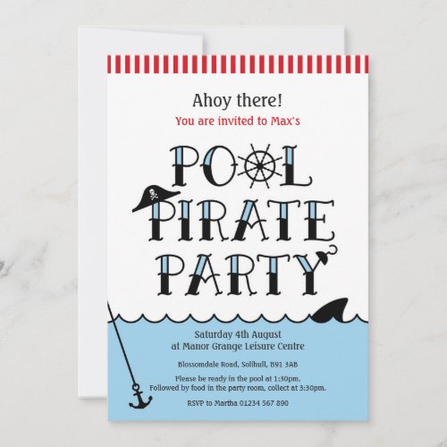 Pool Pirate Party Birthday Invite