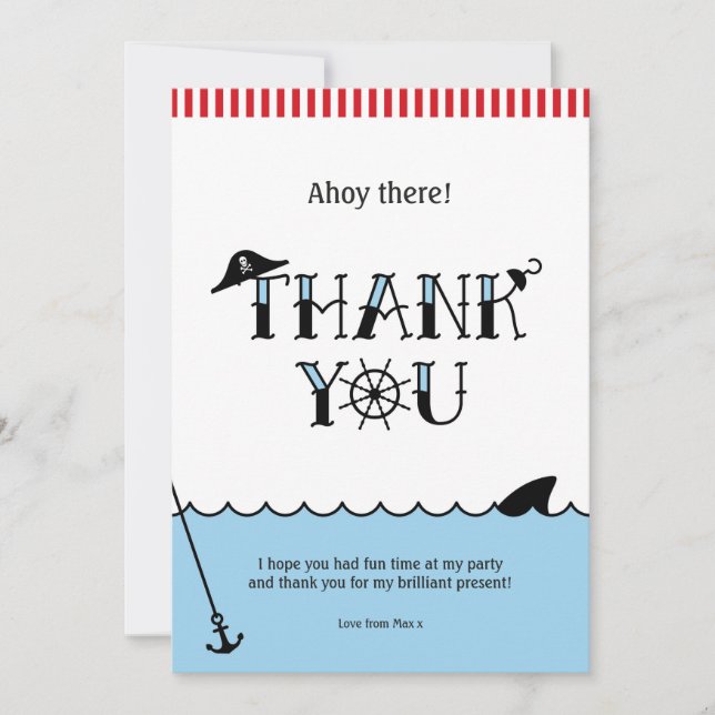 Pool Pirate Party Thank You Note Card (Front)