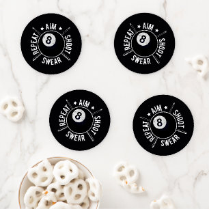 Pool Player Aim Shoot Repeat 8 Ball Billiards Coaster Set