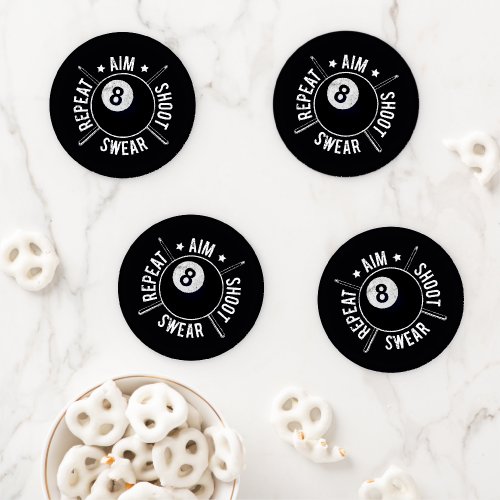 Pool Player Aim Shoot Repeat 8 Ball Billiards Coaster Set