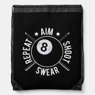 Pool Player Aim Shoot Repeat 8 Ball Billiards Drawstring Bag