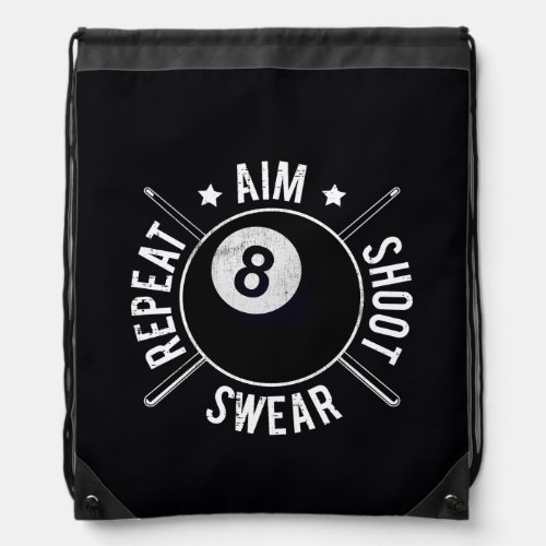 Pool Player Aim Shoot Repeat 8 Ball Billiards Drawstring Bag
