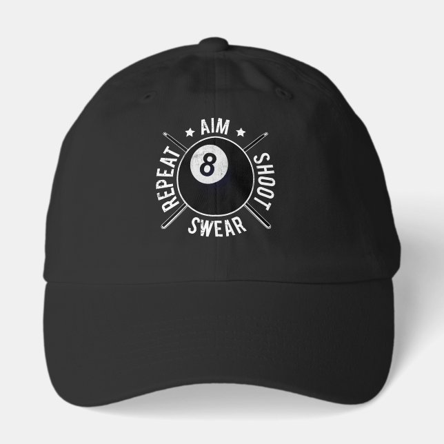 Pool Player Aim Shoot Repeat 8 Ball Billiards Hat (Front)