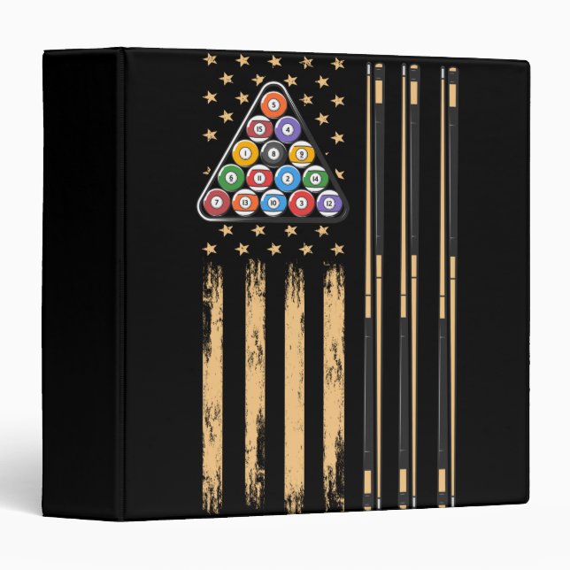 Pool Player American Flag 3 Ring Binder (Front/Spine)