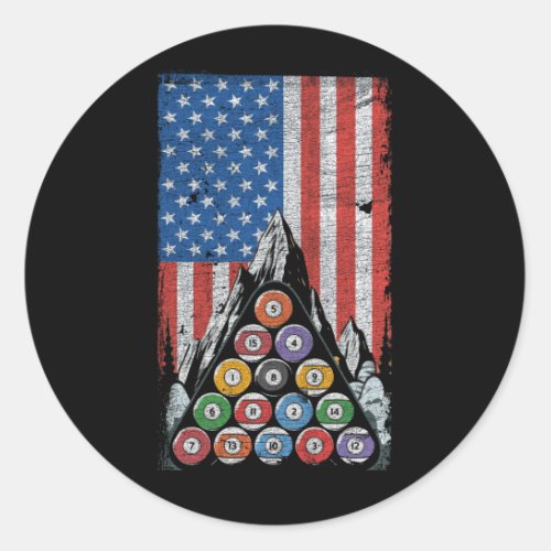 Pool Player American Flag Billard Snooker Independ Classic Round Sticker