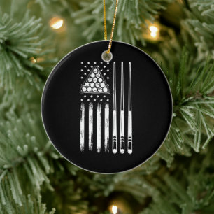Pool Player American Flag Ceramic Ornament