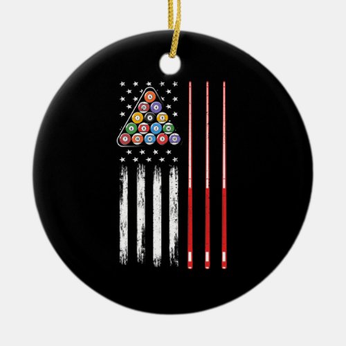 Pool Player American Flag Ceramic Ornament