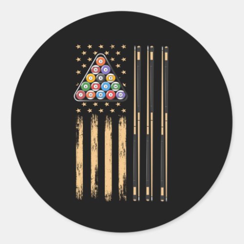 Pool Player American Flag Classic Round Sticker