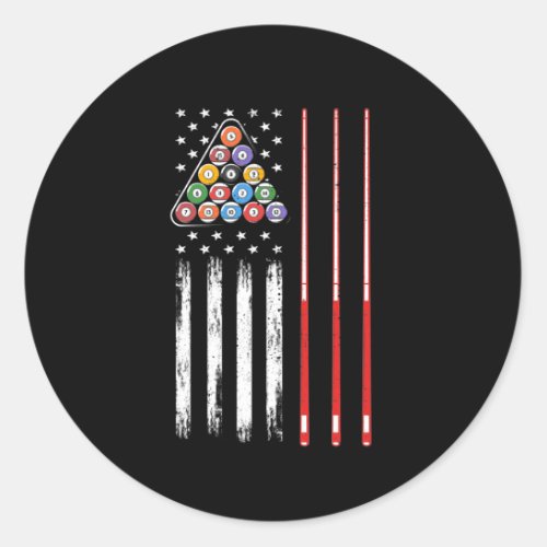 Pool Player American Flag Classic Round Sticker