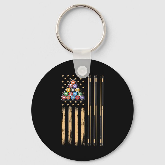 Pool Player American Flag Keychain (Front)