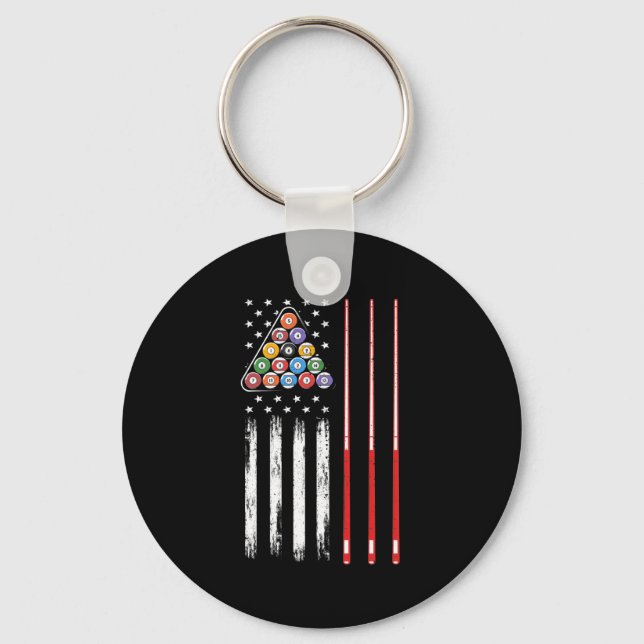 Pool Player American Flag Keychain (Front)