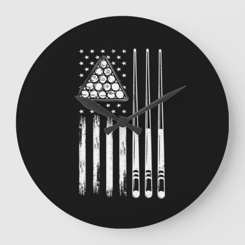 Pool Player American Flag Large Clock