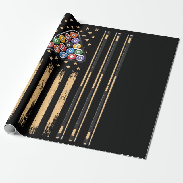 Pool Player American Flag Wrapping Paper (Unrolled)