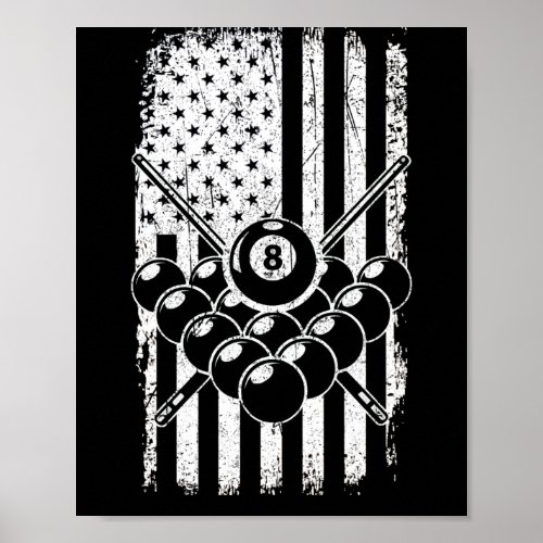 Pool Player American USA Flag Billard Poster