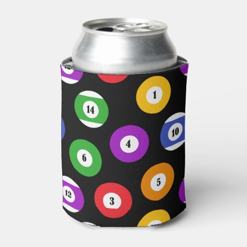 Pool Player Pool Balls Patterned Black Can Cooler