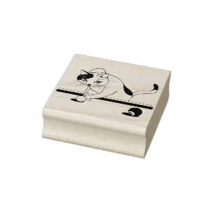 pool playing cat art stamp