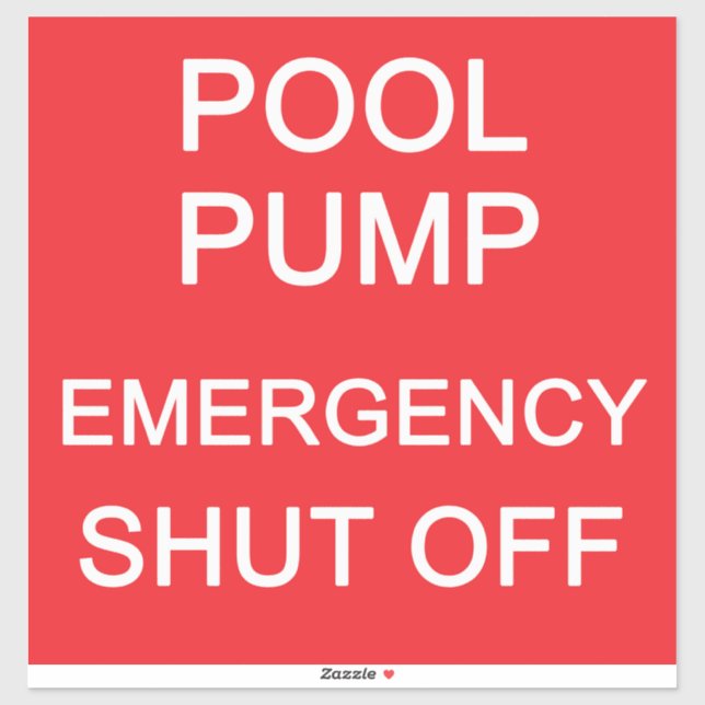 POOL PUMP Emergency Shut-Off Label (Sheet)