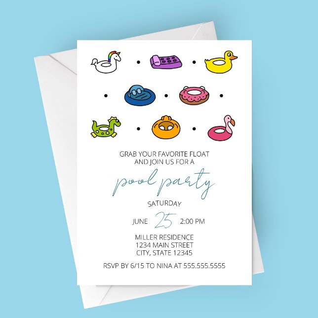 Pool Rafts Icons Pool Party Invitation (Pool Party Raft Icons Party Invitation )