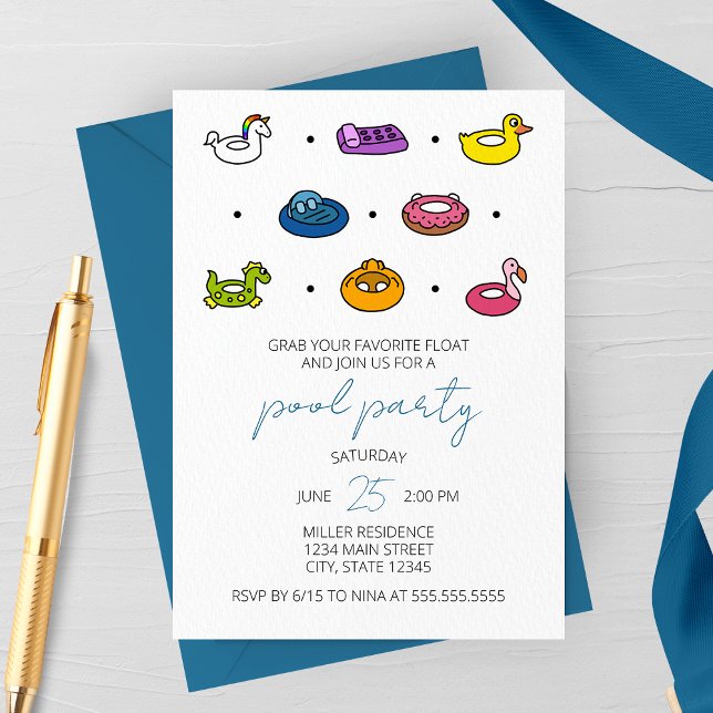 Pool Rafts Icons Pool Party Invitation (Creator Uploaded)