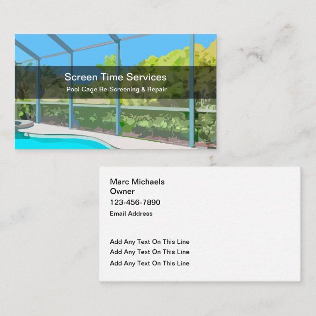 Pool Re-Screening And Repair Services Business Card (Front/Back)