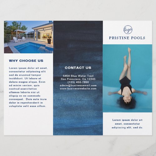 Pool Service Business Navy Blue Trifold Brochure