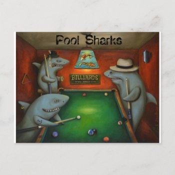 Pool Sharks With Lettering Postcard by paintingmaniac at Zazzle