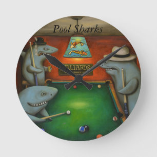 Pool Sharks with Lettering Round Clock