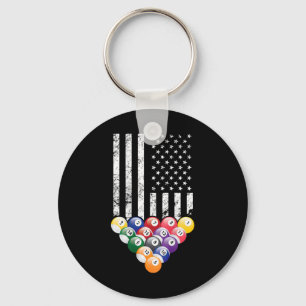 Pool Snooker Billiards Player 8 Ball American Flag Keychain