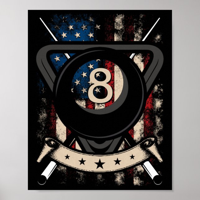 Pool Snooker Billiards Player 8 Ball Usa American  Poster (Front)