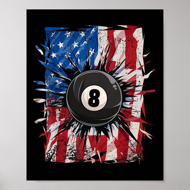 Pool Snooker Billiards Player 8 Ball Usa American  Poster (Front)