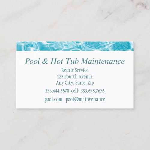 Pool Spa Hot Tub Maintenance Repair Service Business Card
