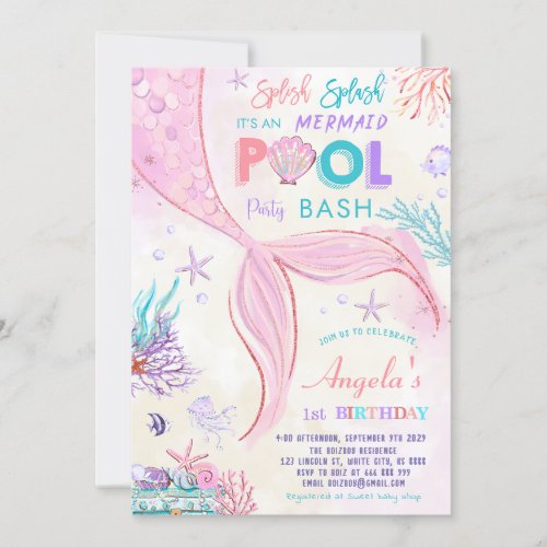 POOL Splish Splash Its An Mermaid Birthday Party Invitation