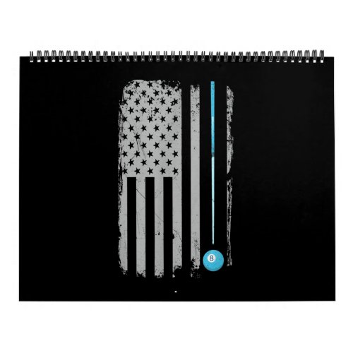 Pool Stick Billiards 8 Ball Usa American Flag Calendar