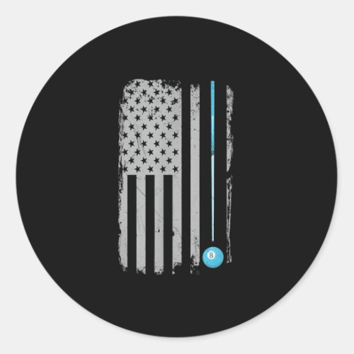 Pool Stick Billiards 8 Ball Usa American Flag Classic Round Sticker