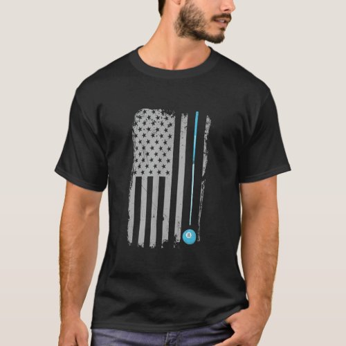 Pool Stick Billiards 8 Ball Usa American Flag T_Shirt