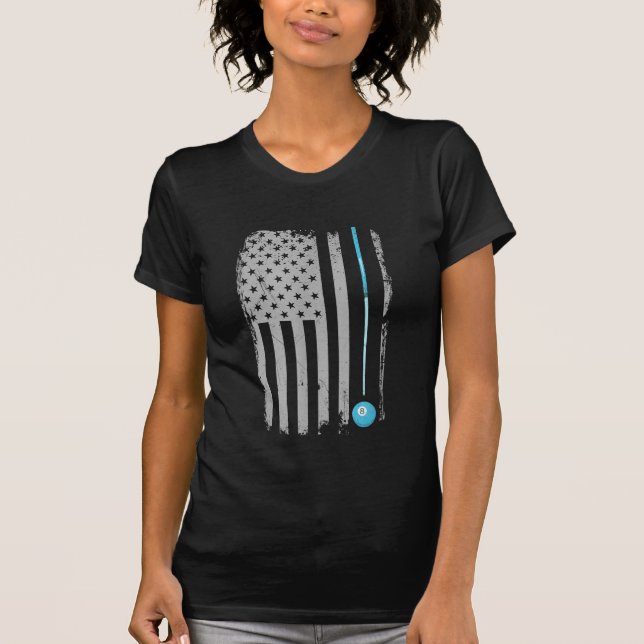 Pool Stick Billiards 8 Ball Usa American Flag T-Shirt (Front)