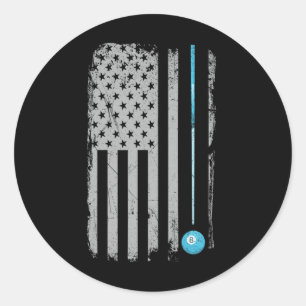 Pool Stick Billiards 8 Ball Vintage Usa American F Classic Round Sticker