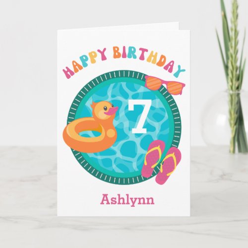 Pool Summer 7th Birthday Card