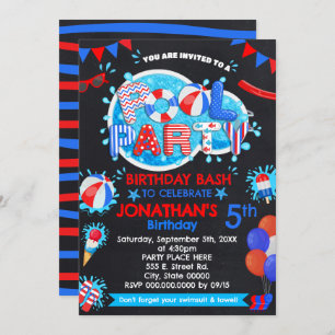 Pool Summer Birthday Bash Red White Blue Party Invitation