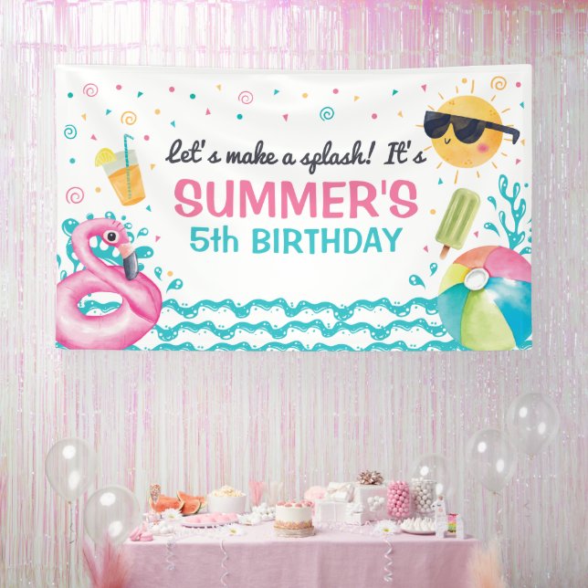 Pool summer birthday party banner backdrop (Party)