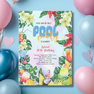 Pool summer drinks birthday adult party invitation