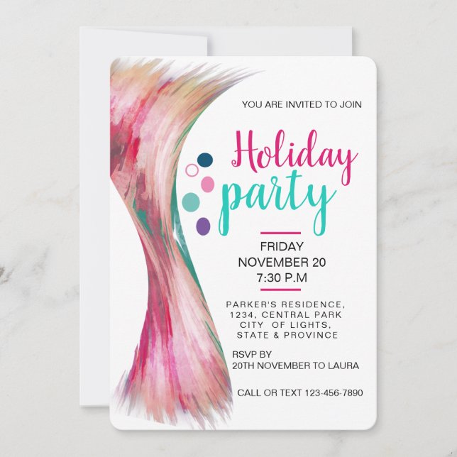 Pool Summer Holiday Teal Pink Watercolor Splatter Invitation (Front)