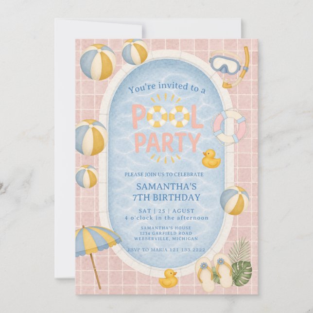 Pool Summer Kid Swimming Party Birthday Invitation (Front)