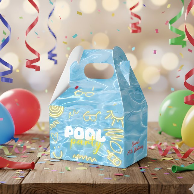 Pool summer neon vibes birthday party favor boxes (Creator Uploaded)
